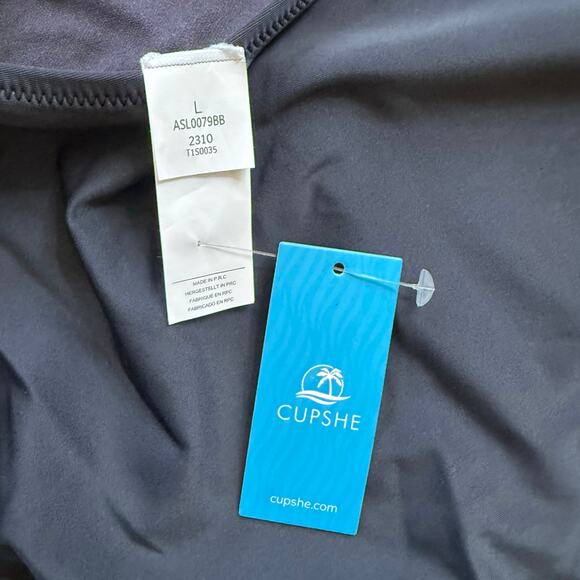 NWT Cupshe Black Swimsuit One Piece Plunge Backless Self Tie Racerback Large - Picture 9 of 11